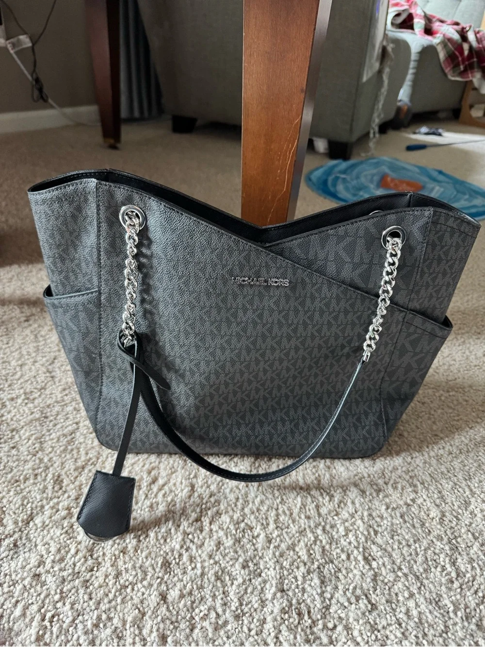 Michael Kors Gray MK Signature Chain-Handle Tote